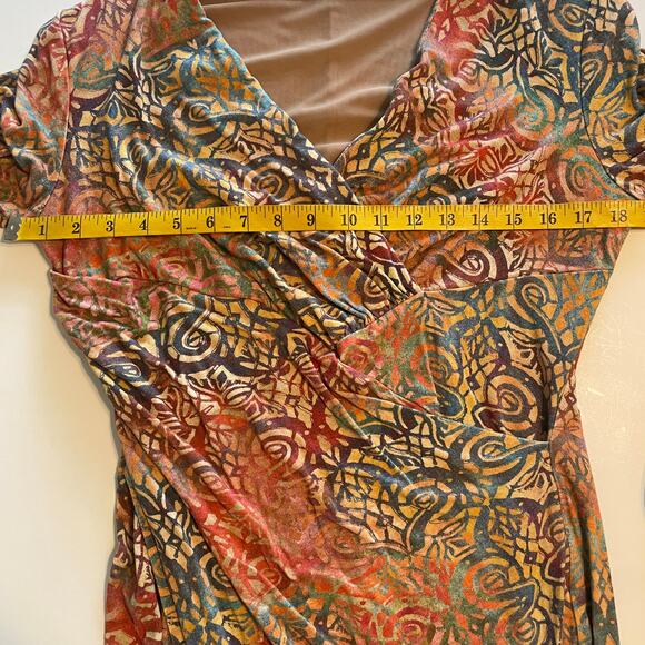 Peruvian Connection Savannah Dress Womens Medium Ruched Faux Wrap Midi Cocktail - Picture 10 of 12
